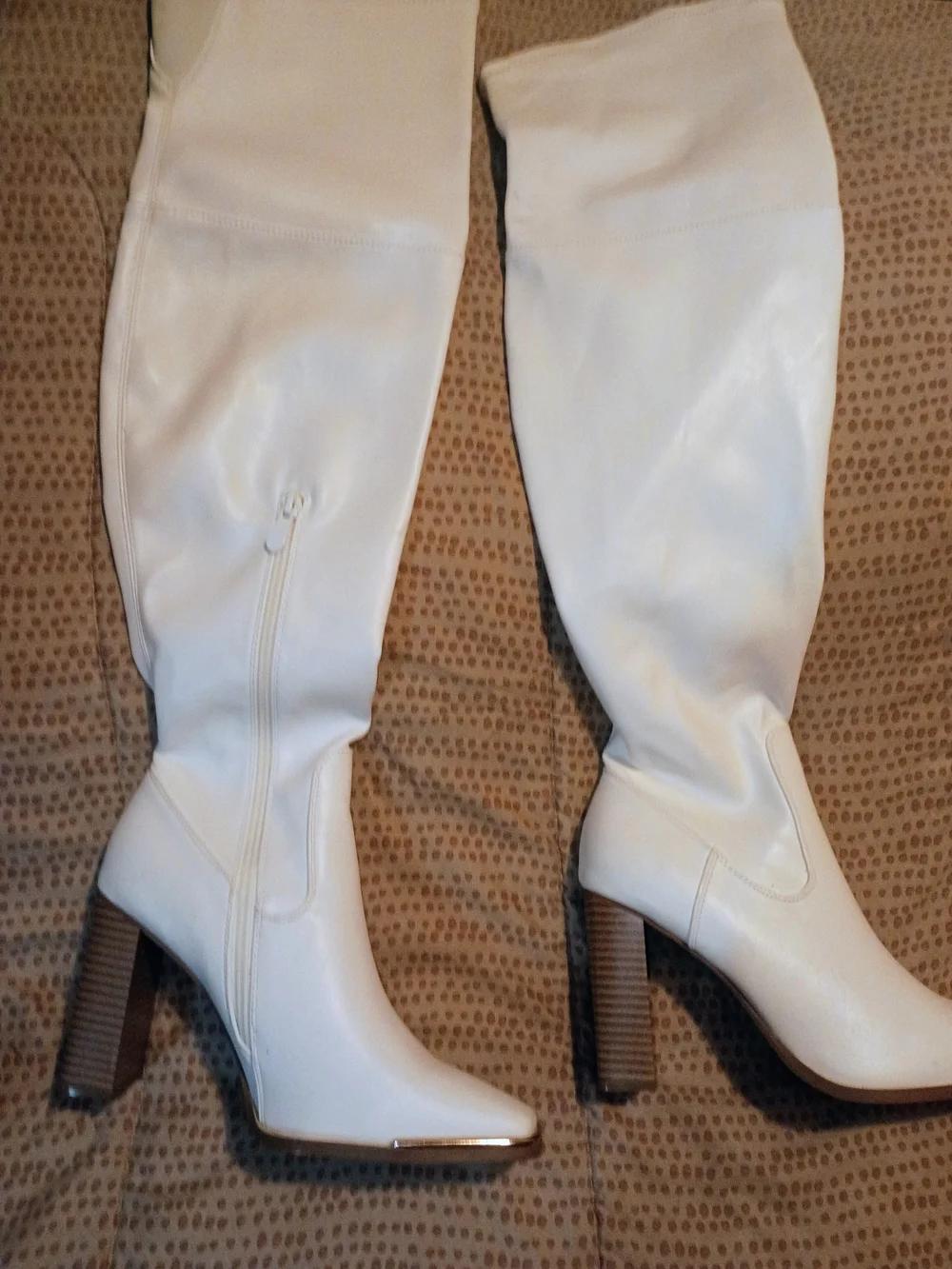 Dream Pairs White Over-the-Knee Block Heel Boots